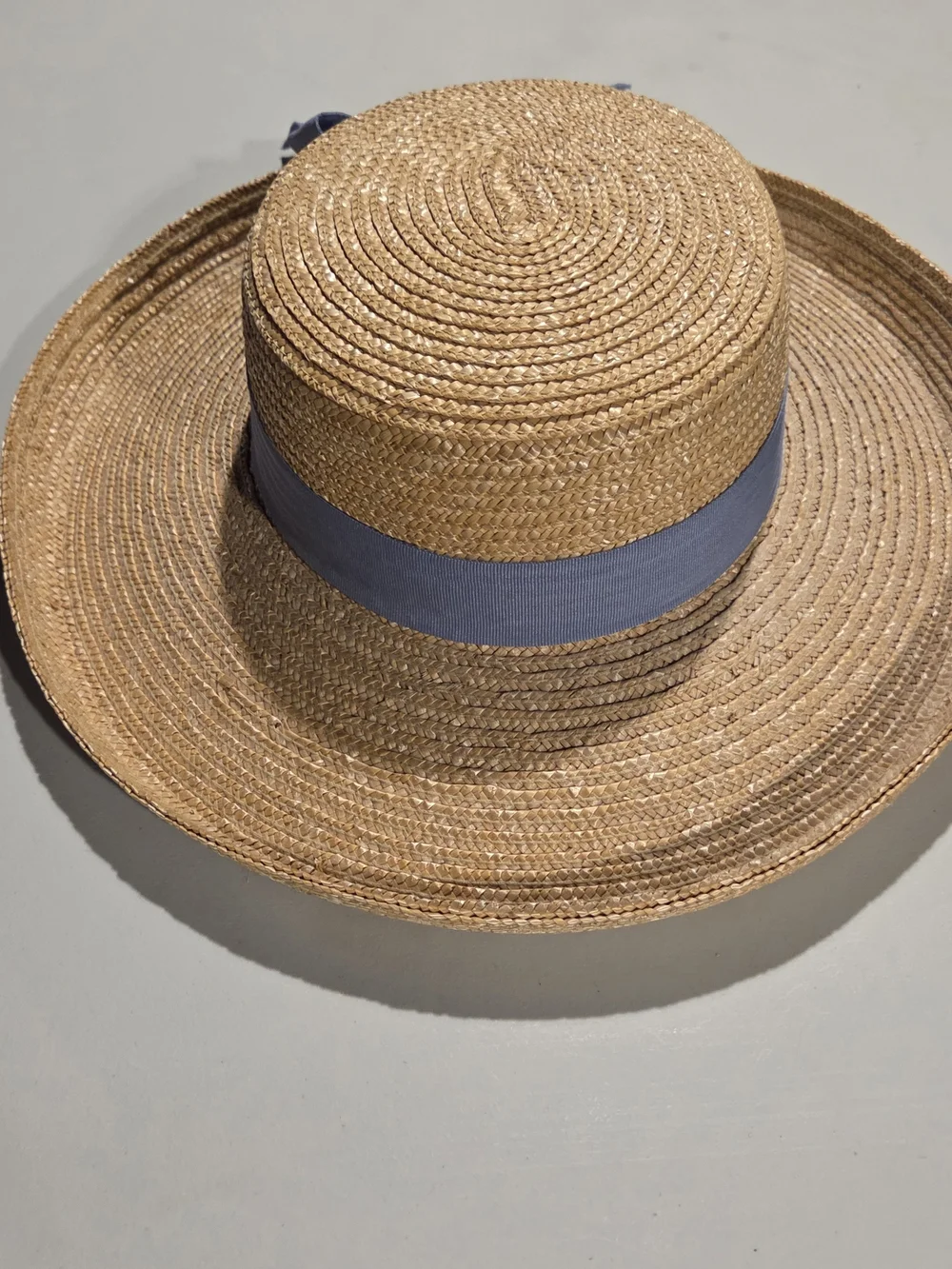 April Cornell Straw Boater Hat with Light Blue Band